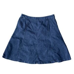 L.L. Bean Classic Fit Denim A-Line Skirt Blue Jean Size 12P Mid Length Pockets